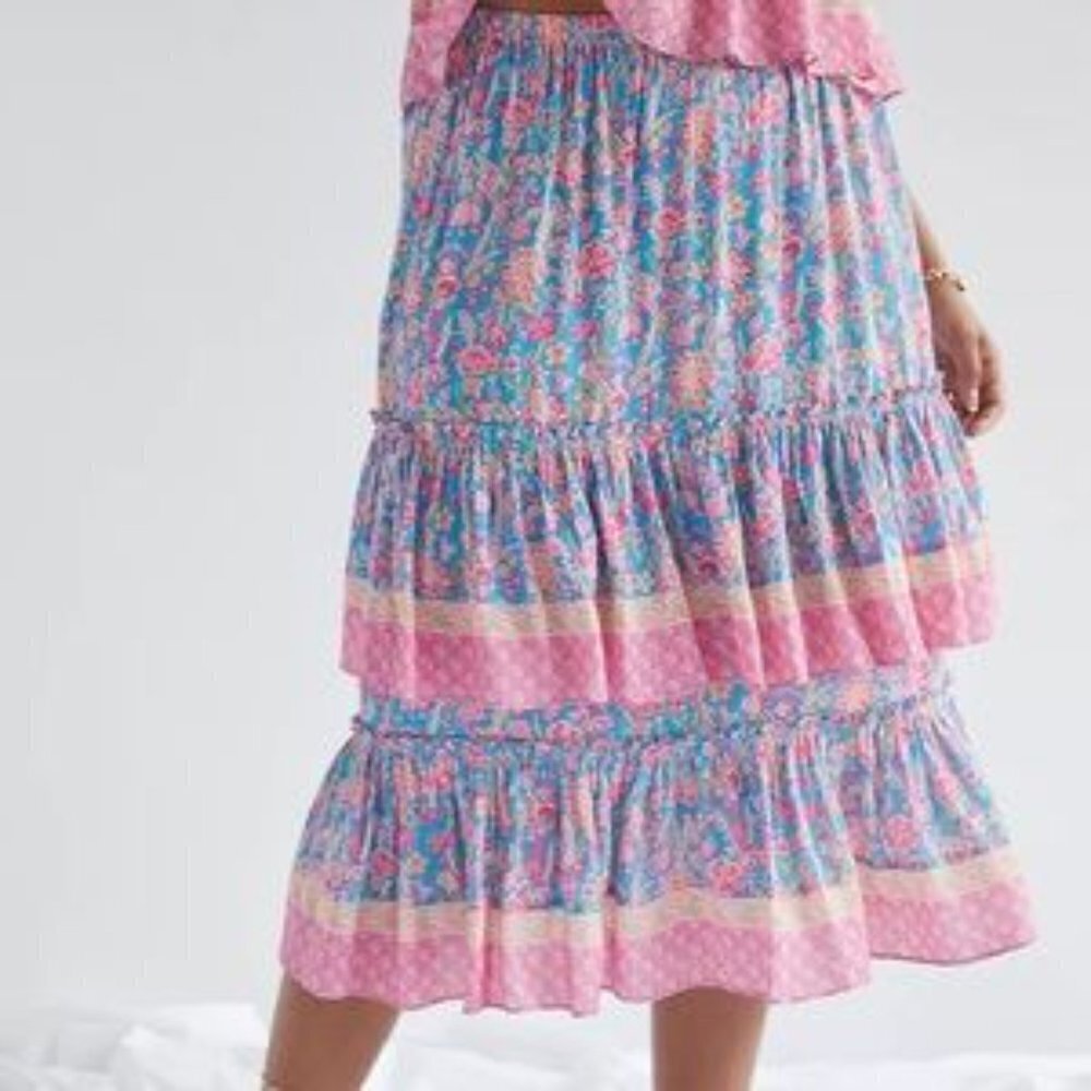 NEW Plenty by Tracy Reese Meadow Tiered MIDI Skirt floral Size XLP Petite